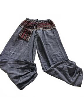 Bohemian Cotton Heather Gray Tribal Harem Pants Outside pocket SZ M